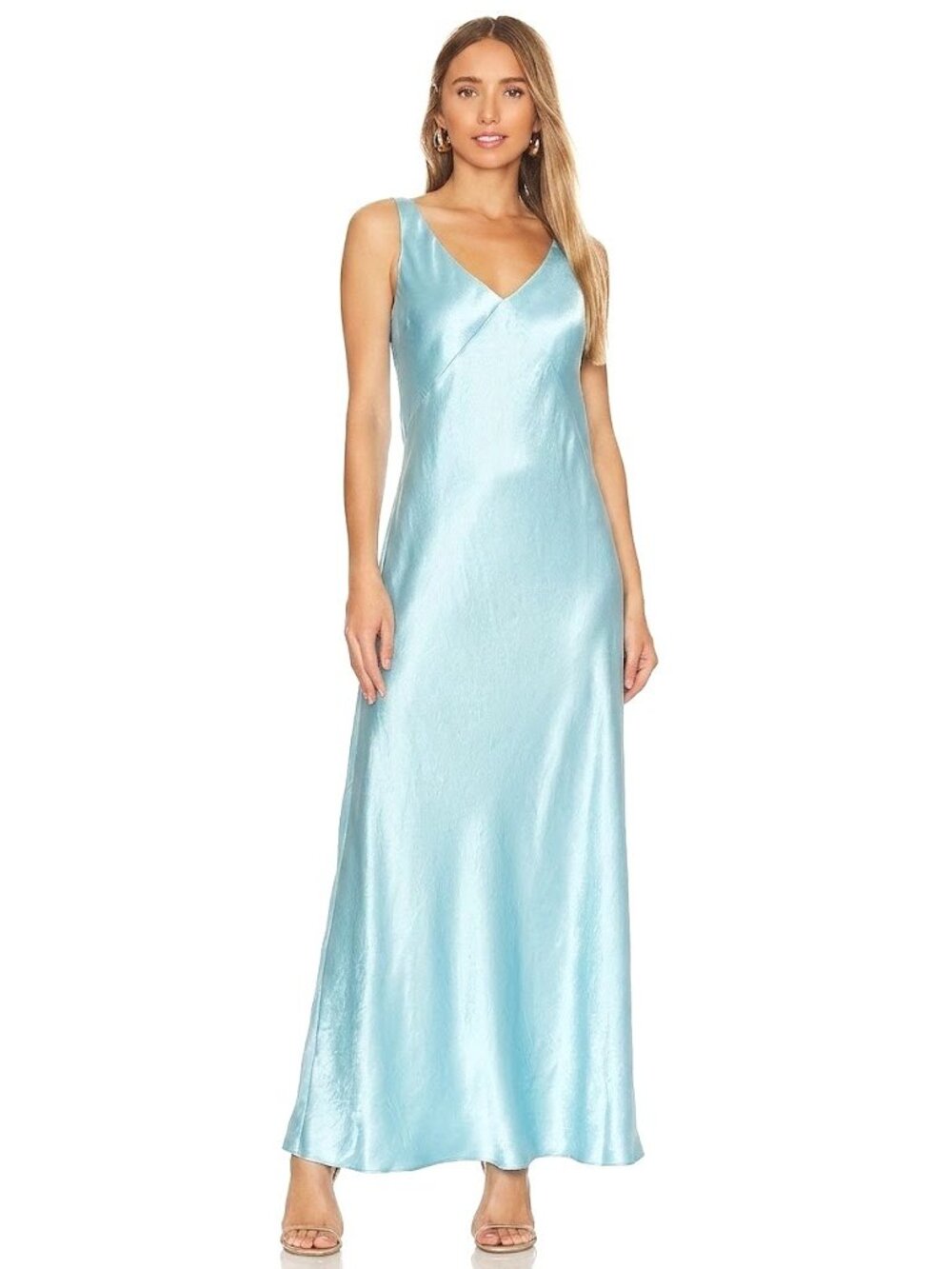 NWT Vince Satin V-Neck Maxi in Light Lagoon Blue Sleeveless Slip Dress S